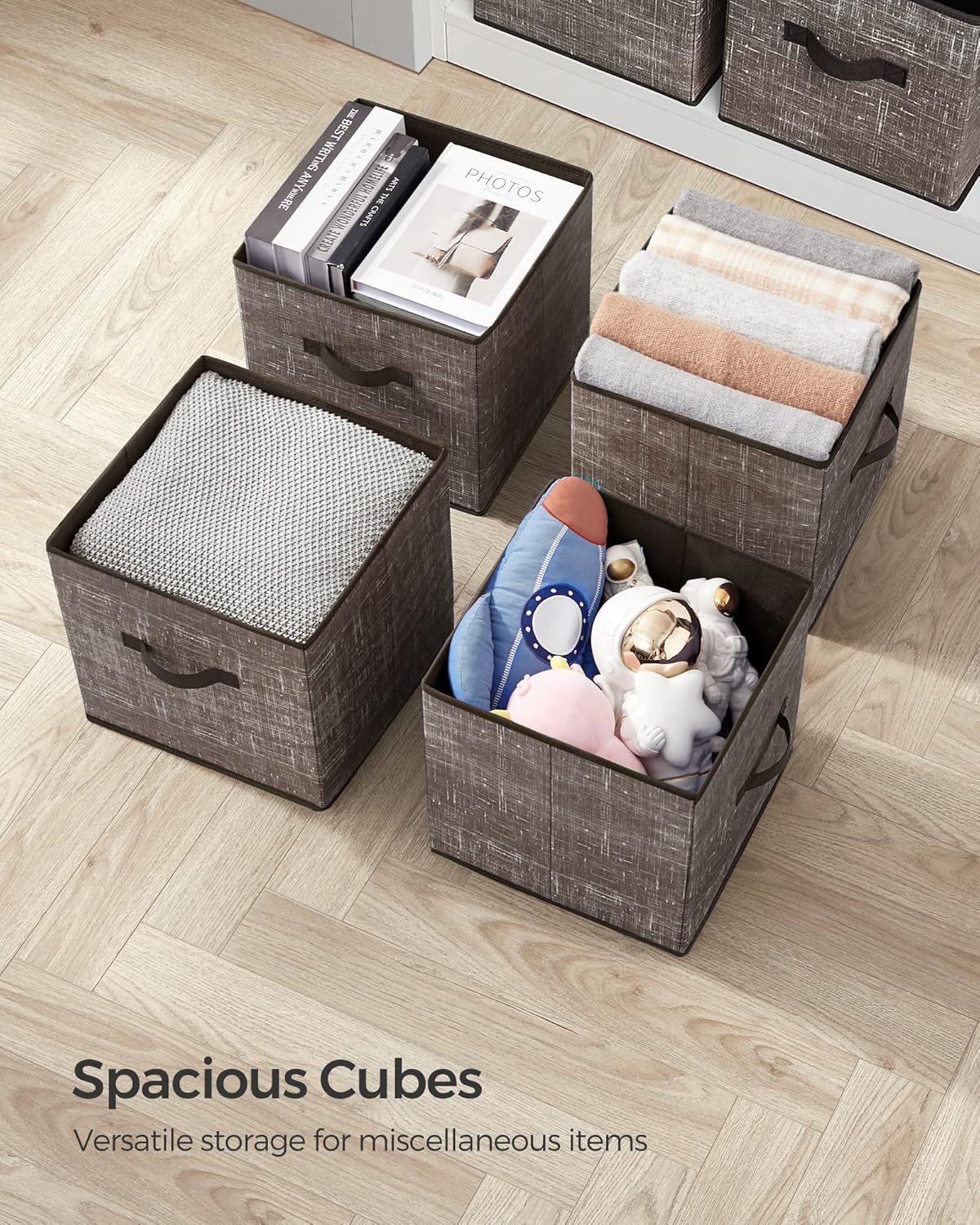 SONGMICS Storage Cubes, 11-Inch Non-Woven Fabric Bins with Double Handles, Set of 6, Closet Organizers for Shelves, Foldable, for Clothes, Cattail Gray UROB26LG