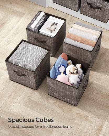SONGMICS Storage Cubes, 11-Inch Non-Woven Fabric Bins with Double Handles, Set of 6, Closet Organizers for Shelves, Foldable, for Clothes, Cattail Gray UROB26LG
