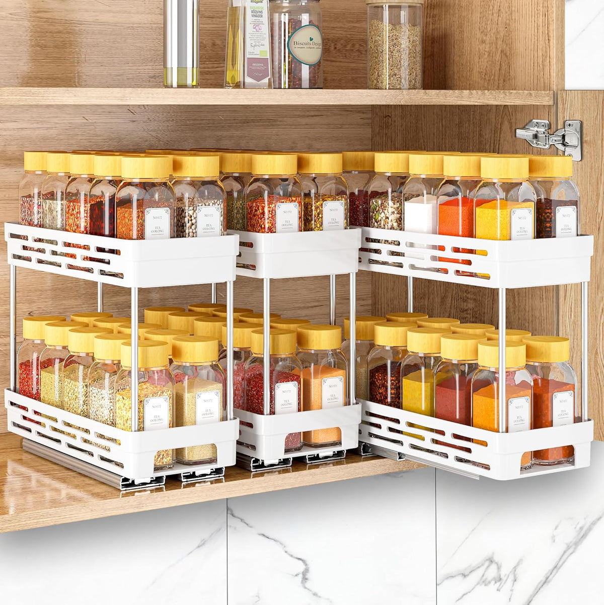 Pull Out Spice Rack Organizer for Cabinet, Slide Out Spice Racks Organizer, Spice Cabinet Organizers, Cabinet Size Need:12'' Highx11'' Deepx5'' Wide,Hold 10 Spice Jar Each Tier-2Tier, Black