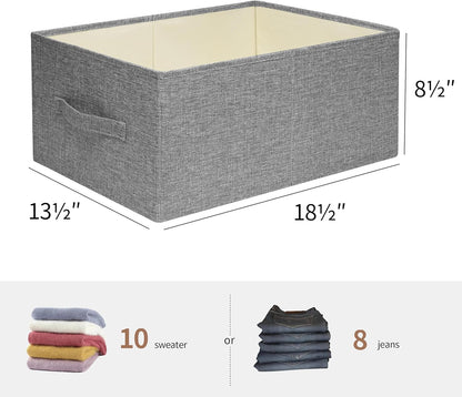 Linen Folding Storage Bins, 3 Pack Large Storage Baskets, Washable, Clothing Storage Bins with Handle, Closet Organizer for Storage Sweater,Sheets(Beige, 18½"x11 x8½)