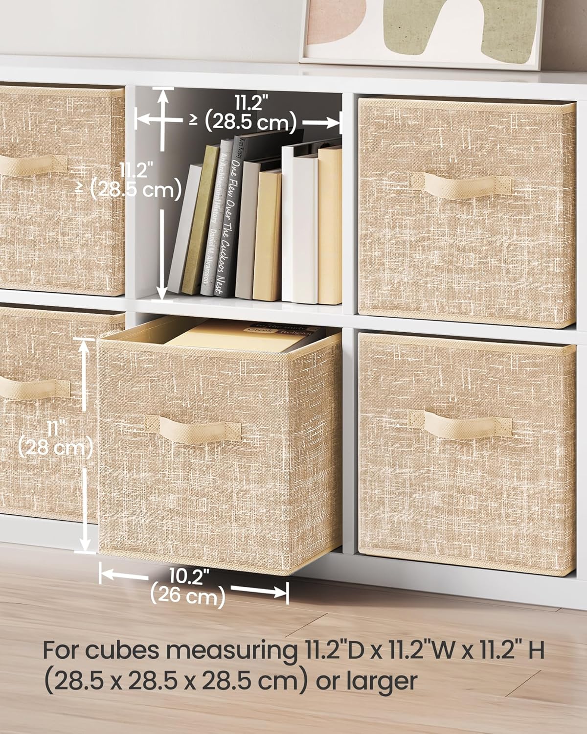 SONGMICS Storage Cubes, 11-Inch Non-Woven Fabric Bins with Double Handles, Set of 6, Closet Organizers for Shelves, Foldable, for Clothes, Cattail Gray UROB26LG