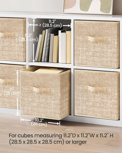 SONGMICS Storage Cubes, 11-Inch Non-Woven Fabric Bins with Double Handles, Set of 6, Closet Organizers for Shelves, Foldable, for Clothes, Cattail Gray UROB26LG