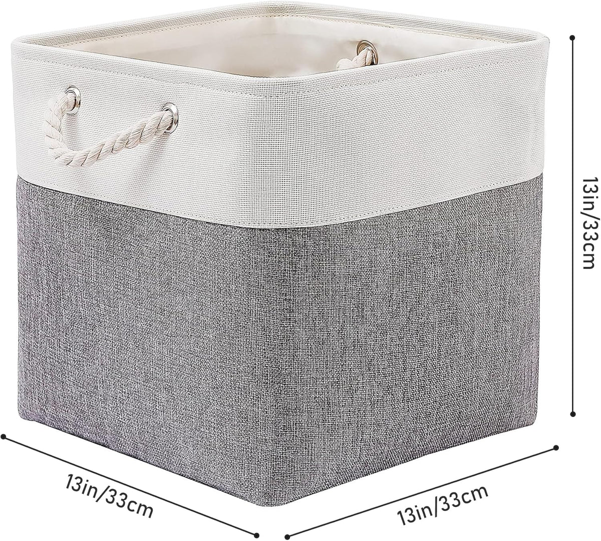 MidmmVick 13 x 13 Inch Cube Storage Bins, 6 Pack Extra Large Collapsible Fabric Storage Bin with Ropes, Foldable Storage Cubes for Home (White & Beige-13"x13"x13")