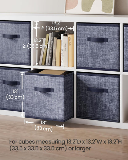 SONGMICS Storage Cubes, 11-Inch Non-Woven Fabric Bins with Double Handles, Set of 6, Closet Organizers for Shelves, Foldable, for Clothes, Cattail Gray UROB26LG