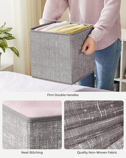 SONGMICS Storage Cubes, 11-Inch Non-Woven Fabric Bins with Double Handles, Set of 6, Closet Organizers for Shelves, Foldable, for Clothes, Cattail Gray UROB26LG