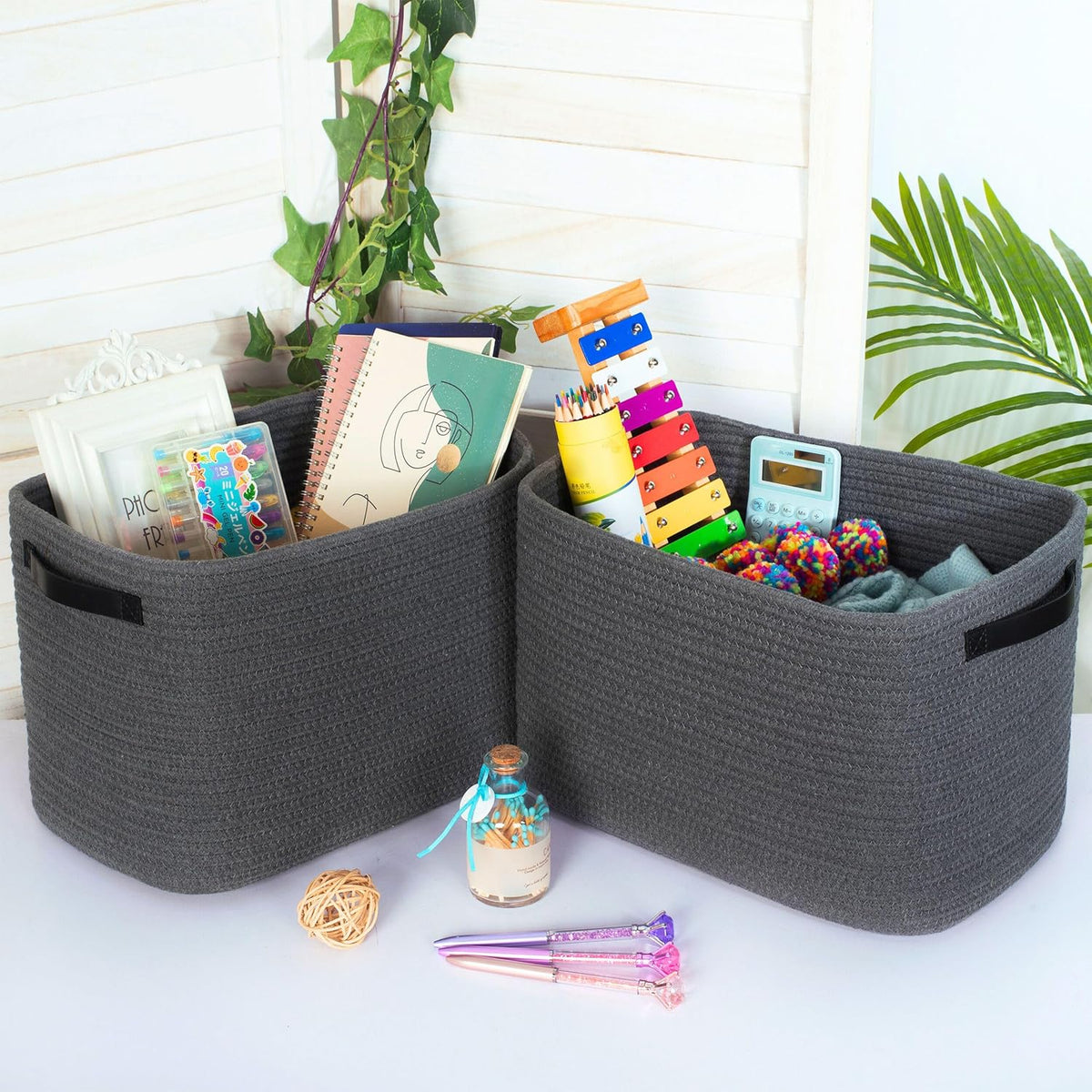 MINTWOOD Design 3-Pack Decorative Woven Storage Baskets for Shelves, Cube Bin Box for Organizing Books, Shoes, Dog Toys, Pantry Closet and Living Room Organizer, Oatmeal Brown