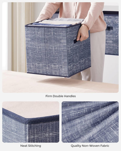 SONGMICS Storage Cubes, 11-Inch Non-Woven Fabric Bins with Double Handles, Set of 6, Closet Organizers for Shelves, Foldable, for Clothes, Cattail Gray UROB26LG