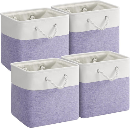 Large Storage Baskets- 15.7x11.8x8.26 inch Storage Bins for Shelves and Closet Organizing, Foldable Fabric Bin for Home Organization Clothes and Laundry (3-Pack, White&Khaki)