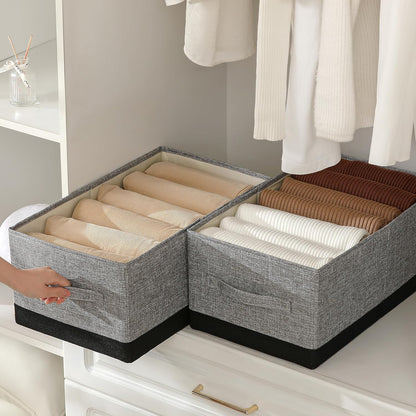 Linen Folding Storage Bins, 3 Pack Large Storage Baskets, Washable, Clothing Storage Bins with Handle, Closet Organizer for Storage Sweater,Sheets(Beige, 18½"x11 x8½)