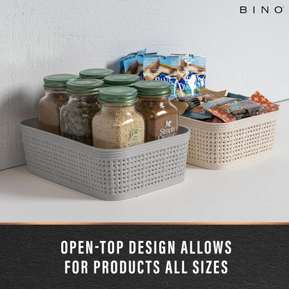 BINO | Woven Plastic Basket | Small (Natural), 5-Pack | THE JUTE COLLECTION | Home Organization, Space - Saving Storage, Stylish Design | Jute Basket | Plastic Storage Basket