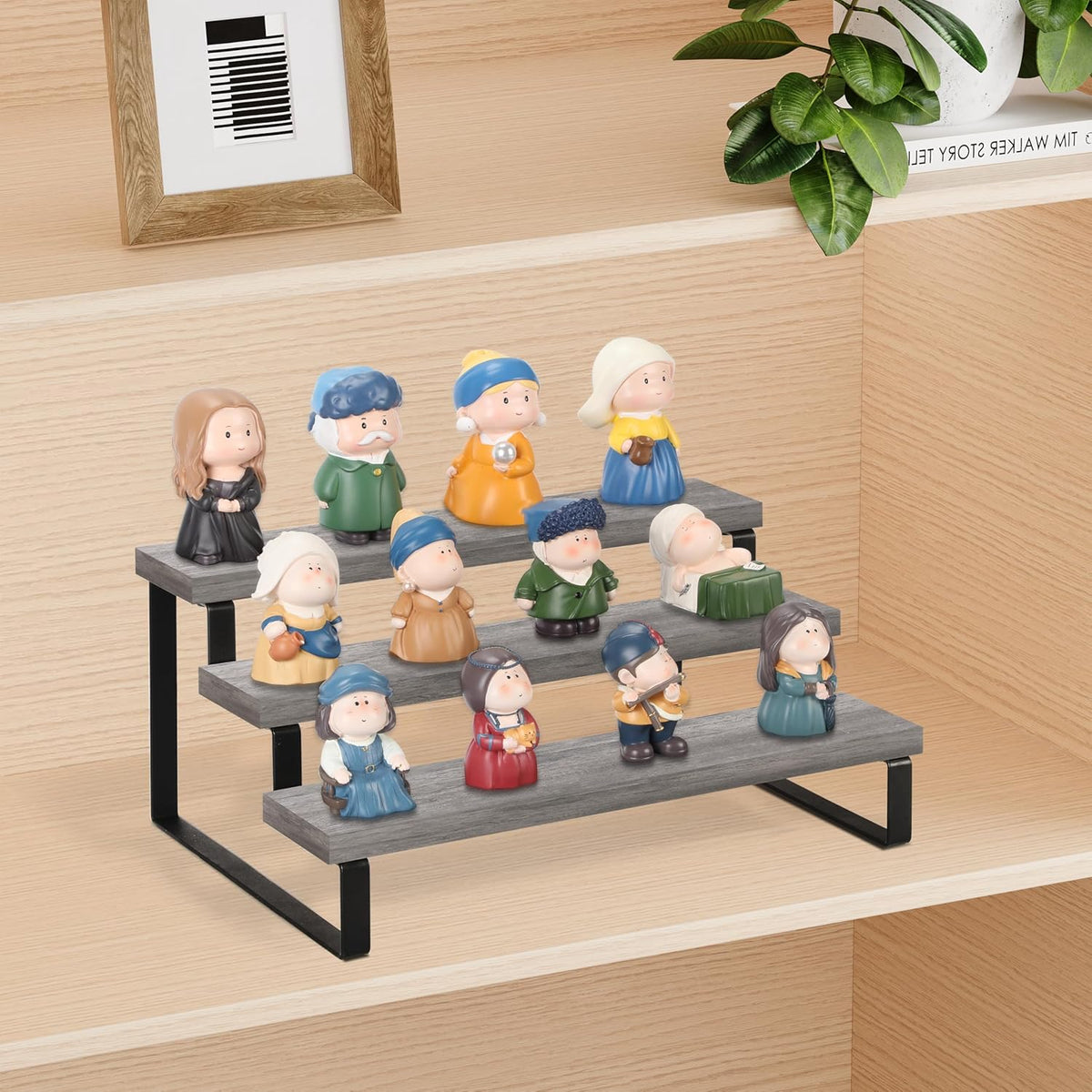 YINMIT Wooden Display Riser Stand, Tiered Perfume and Cologne Organizer Stand, 4 Tier Spice Rack Organizer, Rustic Display Shelf for Candles (4 Tier)