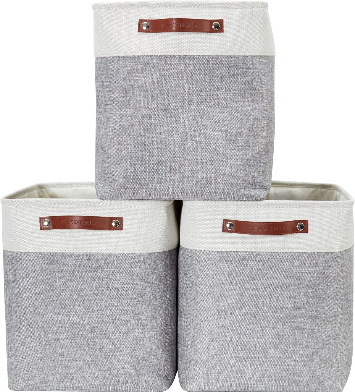 DECOMOMO Storage Bins, Large Fabric Storage Baskets for Shelves, Decorative Linen Closet Organizer, 15 x 11 x 9.5 inches (Beige & White, 3 Pack)