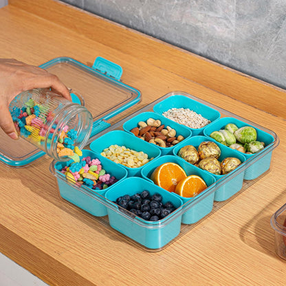 WACOI Divided Snack Serving Tray with Lid and Handle travel Snackle Box Charcuterie Container Portable Storage Organizer for Candy, Fruits, Nuts, Snacks 1Pack White