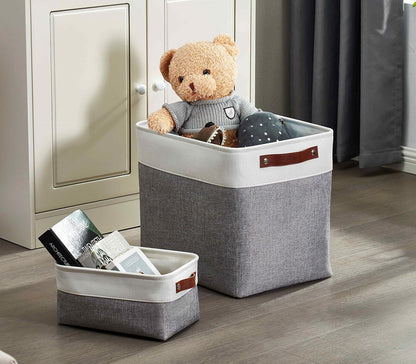 DECOMOMO Storage Bins, Large Fabric Storage Baskets for Shelves, Decorative Linen Closet Organizer, 15 x 11 x 9.5 inches (Beige & White, 3 Pack)