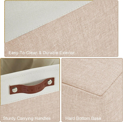 DECOMOMO Storage Bins, Large Fabric Storage Baskets for Shelves, Decorative Linen Closet Organizer, 15 x 11 x 9.5 inches (Beige & White, 3 Pack)