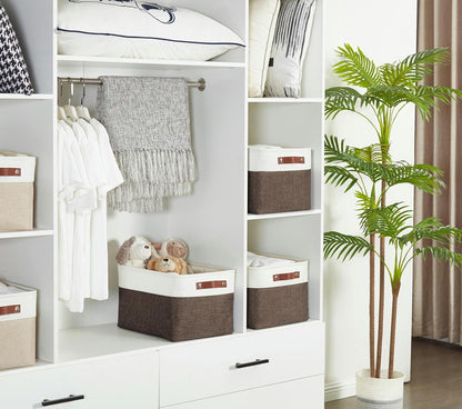 DECOMOMO Storage Bins, Large Fabric Storage Baskets for Shelves, Decorative Linen Closet Organizer, 15 x 11 x 9.5 inches (Beige & White, 3 Pack)