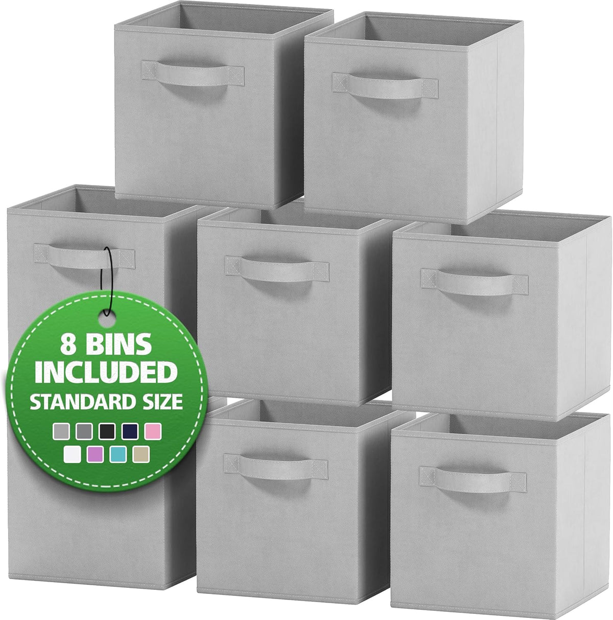 Storage Cubes Pack Of 8 - Standard Size Cube Storage Bin 10.5x10.5x11 With Dual Handles For Easy Carrying- Fabric Storage Bins Collapsible (Black)