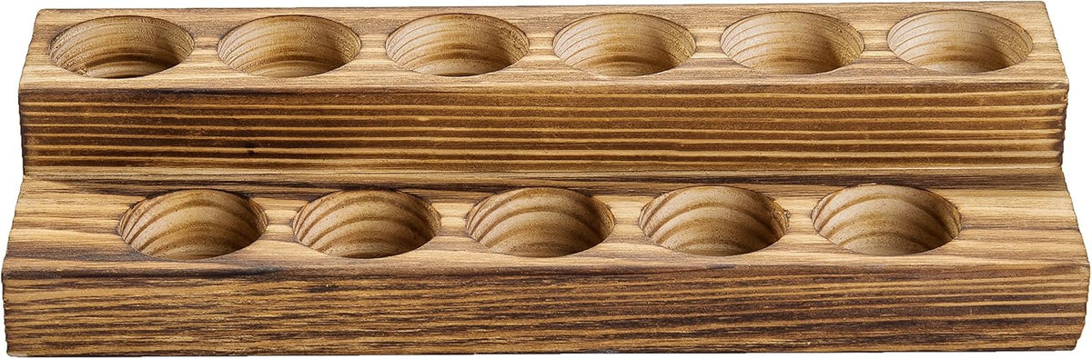 MyGift 8.5 Inch Rustic Burnt Solid Wood Essential Oil Holder Stand with 2 Tier Display, Vanity Tabletop Cosmetic Storage Organizer Rack, Holds 11 (20ml) Bottles