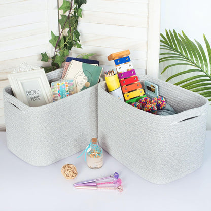 MINTWOOD Design 3-Pack Decorative Woven Storage Baskets for Shelves, Cube Bin Box for Organizing Books, Shoes, Dog Toys, Pantry Closet and Living Room Organizer, Oatmeal Brown
