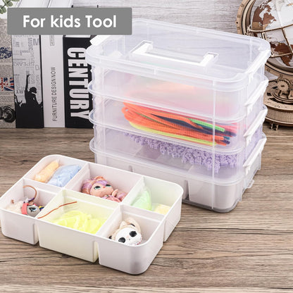CraftGenes Grey&White Modern Plastic Storage Box - 4-Layer Durable Craft Storage Containers with 2 Removable Trays for Arts & Crafts Supplies, Sewing, Office, Seasonal Decor