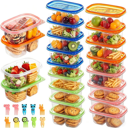 ALFEVA Reusable Snack Containers with Lids Portion control, Camping Essentials,Meal Prep Containers for Kids adults On the Go Meals, 10 Forks, Snack Pack Containers for Travel