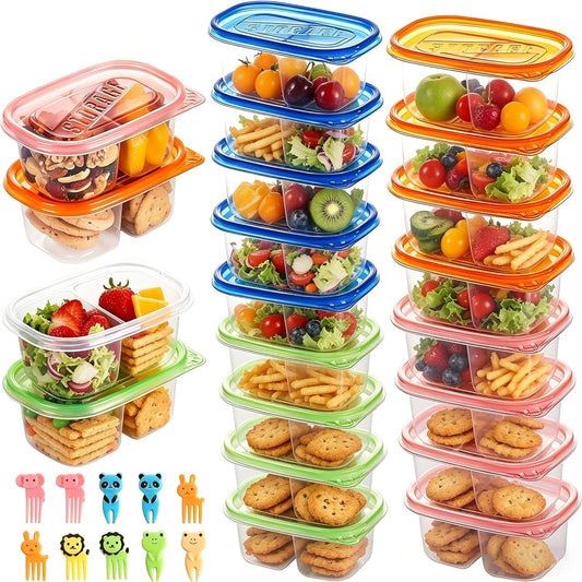 ALFEVA Reusable Snack Containers with Lids Portion control, Camping Essentials,Meal Prep Containers for Kids adults On the Go Meals, 10 Forks, Snack Pack Containers for Travel