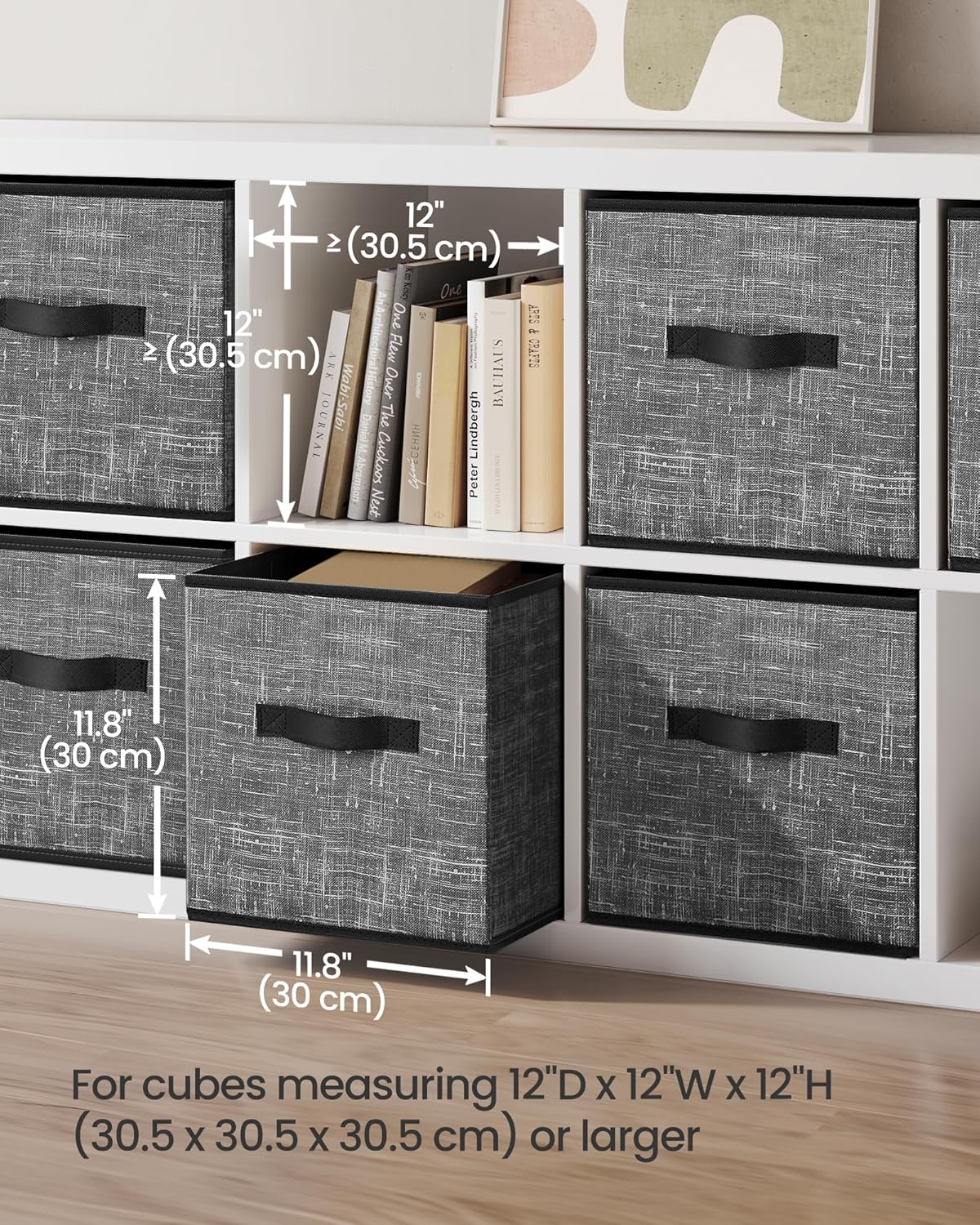 SONGMICS Storage Cubes, 11-Inch Non-Woven Fabric Bins with Double Handles, Set of 6, Closet Organizers for Shelves, Foldable, for Clothes, Cattail Gray UROB26LG