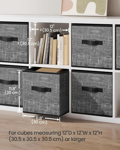 SONGMICS Storage Cubes, 11-Inch Non-Woven Fabric Bins with Double Handles, Set of 6, Closet Organizers for Shelves, Foldable, for Clothes, Cattail Gray UROB26LG