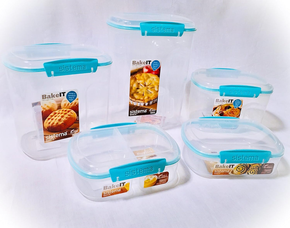 Sistema Bake It Food Storage for Baking Ingredients, Toppings Container, 2.9 Cups, Clear with Aqua Accents