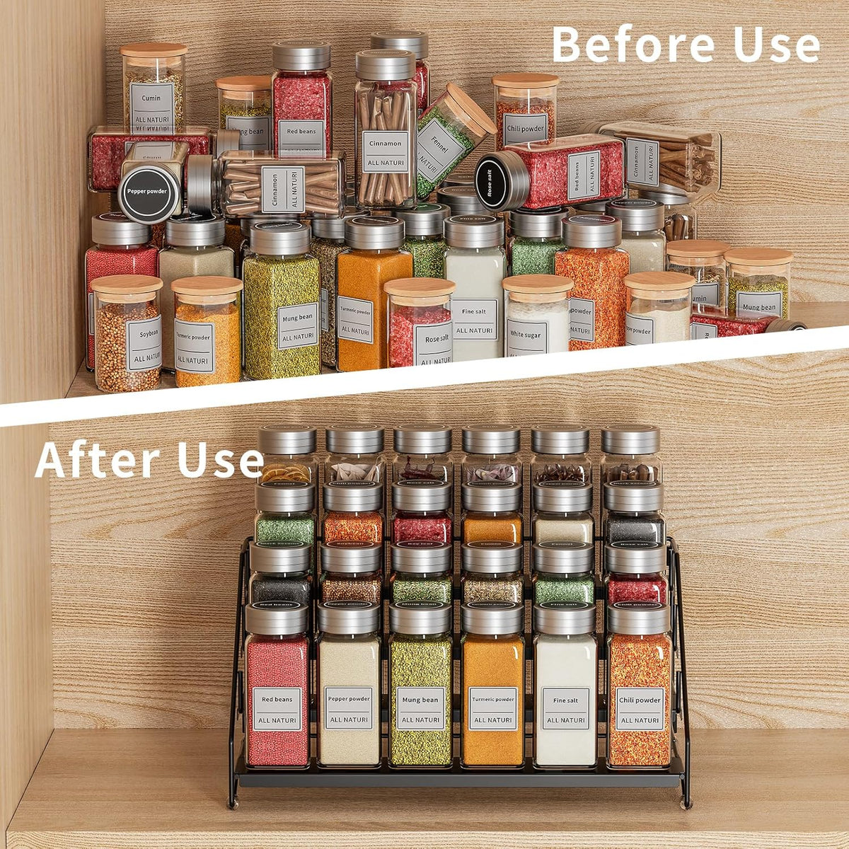 RCHYFEED Spice Rack Organizer for Cabinet Pantry,4 Tier Spice Rack Countertop, Depth Adjustable Spice Organization for Cabinet,Tierd Seasoning Organizer for Cabinet(Black) | for Cabinet Pantry