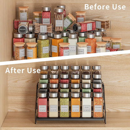 RCHYFEED Spice Rack Organizer for Cabinet Pantry,4 Tier Spice Rack Countertop, Depth Adjustable Spice Organization for Cabinet,Tierd Seasoning Organizer for Cabinet(Black) | for Cabinet Pantry