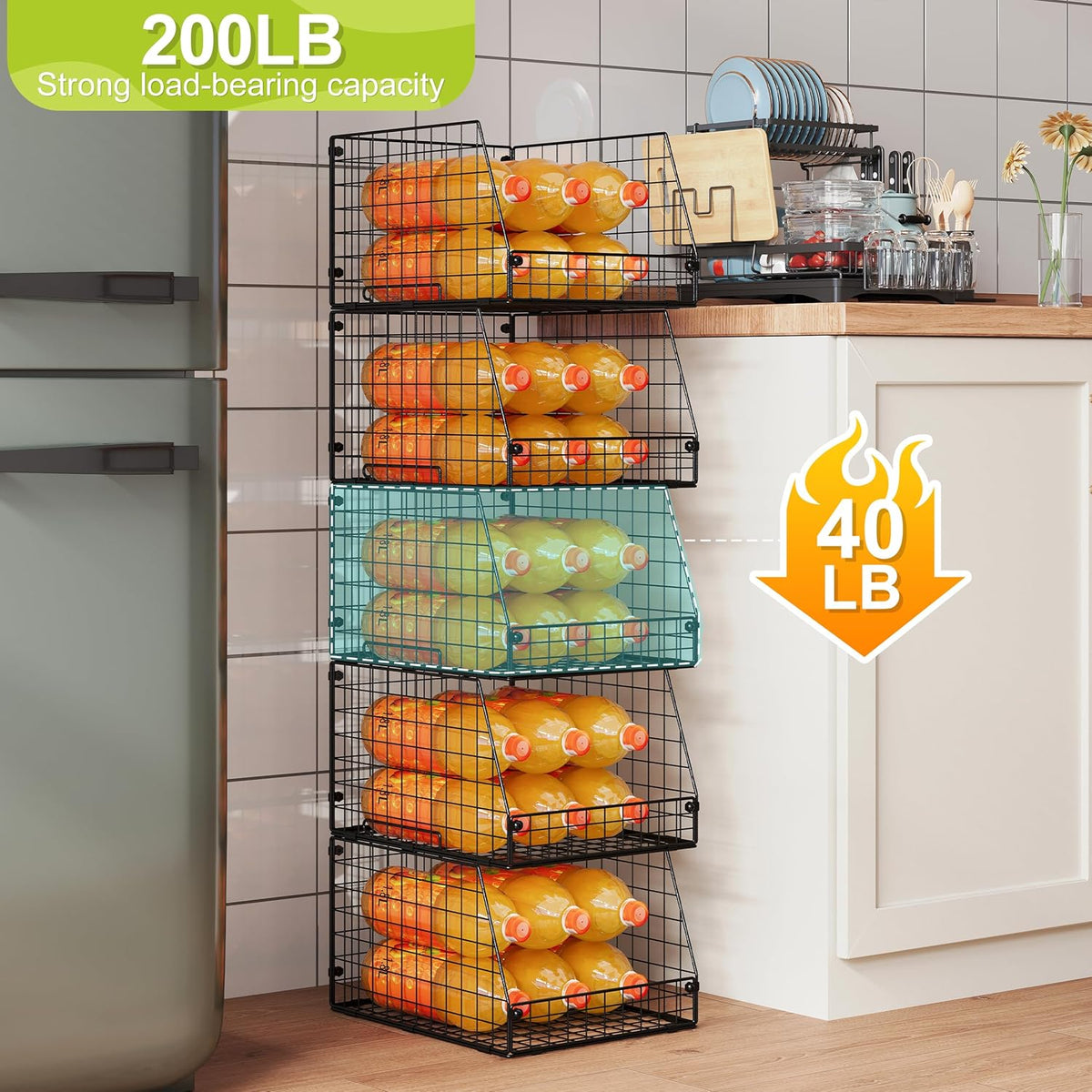 Jakyitvi XXL Stackable Wire Storage Basket, Extra Large Capacity Pantry Organizer and Storage, Muti-Purpose for Fruit Vegetable Basket & Toy Bin & Snack Organizer