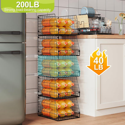 Jakyitvi XXL Stackable Wire Storage Basket, Extra Large Capacity Pantry Organizer and Storage, Muti-Purpose for Fruit Vegetable Basket & Toy Bin & Snack Organizer