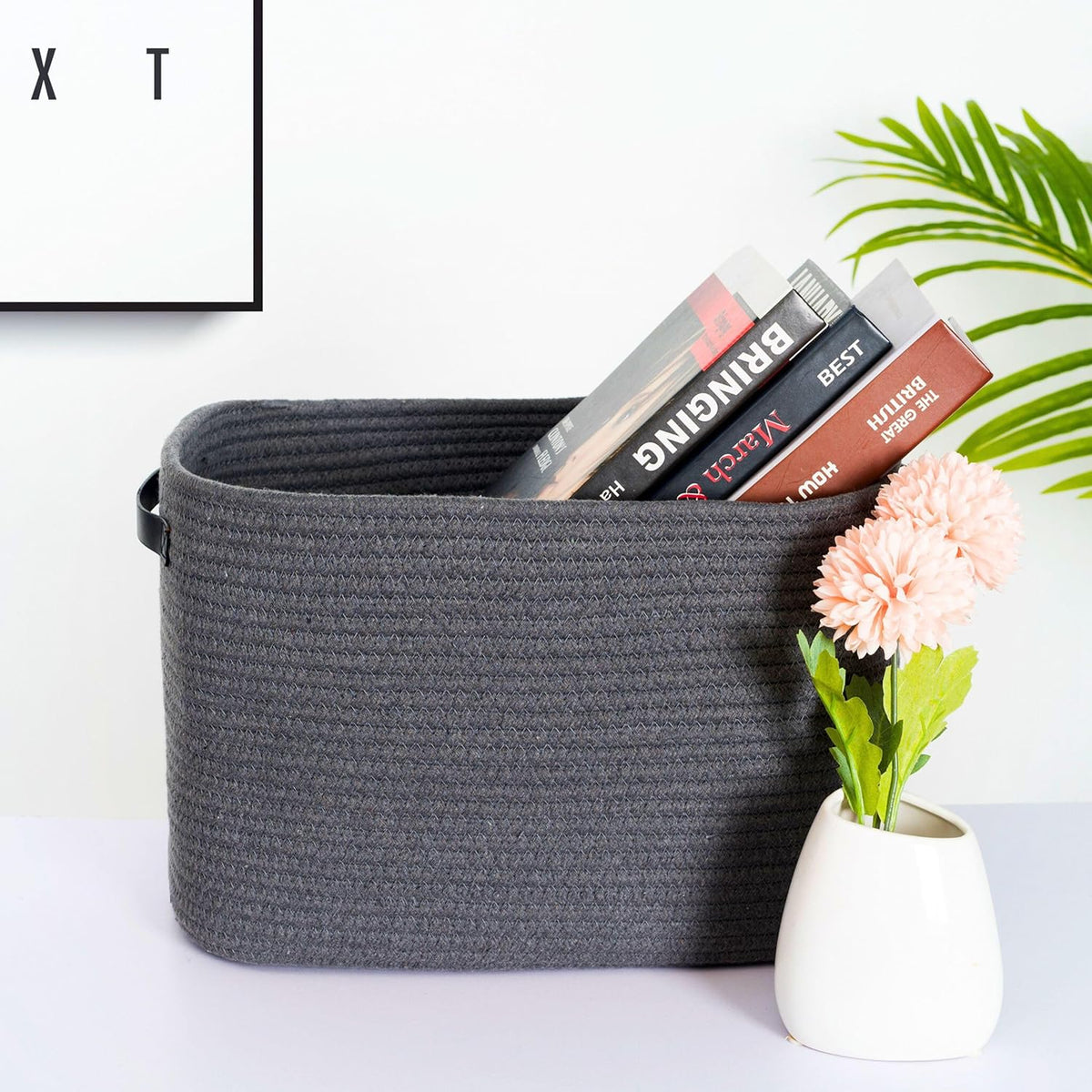 MINTWOOD Design 3-Pack Decorative Woven Storage Baskets for Shelves, Cube Bin Box for Organizing Books, Shoes, Dog Toys, Pantry Closet and Living Room Organizer, Oatmeal Brown
