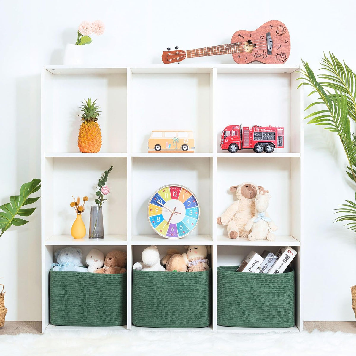 MINTWOOD Design 3-Pack Decorative Woven Storage Baskets for Shelves, Cube Bin Box for Organizing Books, Shoes, Dog Toys, Pantry Closet and Living Room Organizer, Oatmeal Brown