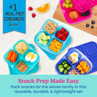Bentgo Easyboxes 4-Compartment Snack Containers - 8-Piece Set with 4 Trays & 4 Custom-Fit Lids to Seal in Freshness - Reusable Food Storage & Meal Prep Bento BPA-Free Containers (Brights 4-Pack)