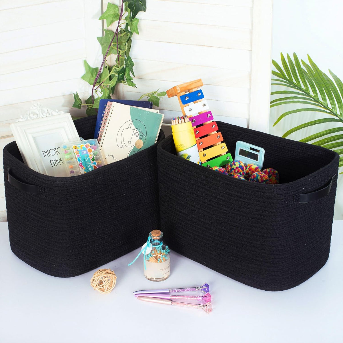 MINTWOOD Design 3-Pack Decorative Woven Storage Baskets for Shelves, Cube Bin Box for Organizing Books, Shoes, Dog Toys, Pantry Closet and Living Room Organizer, Oatmeal Brown