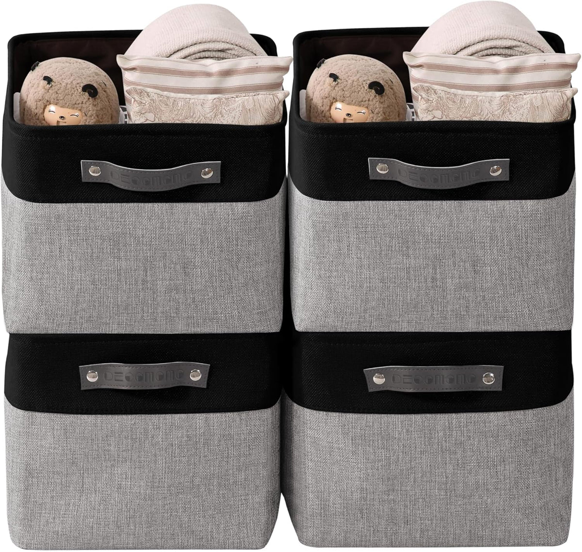 DECOMOMO Storage Bins, Large Fabric Storage Baskets for Shelves, Decorative Linen Closet Organizer, 15 x 11 x 9.5 inches (Beige & White, 3 Pack)