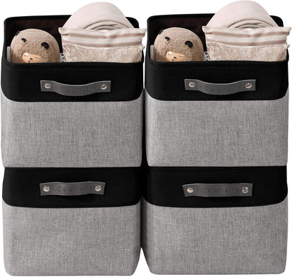 DECOMOMO Storage Bins, Large Fabric Storage Baskets for Shelves, Decorative Linen Closet Organizer, 15 x 11 x 9.5 inches (Beige & White, 3 Pack)