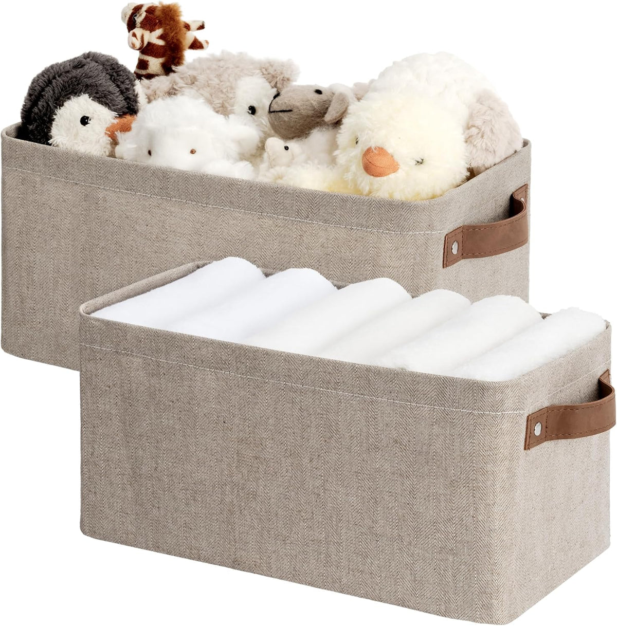 StorageWorks Narrow Storage Bins, Small Basket for Closet and Shelves, Fabric Organizer with Handles, Toilet Paper Storage, Black, 2-Pack