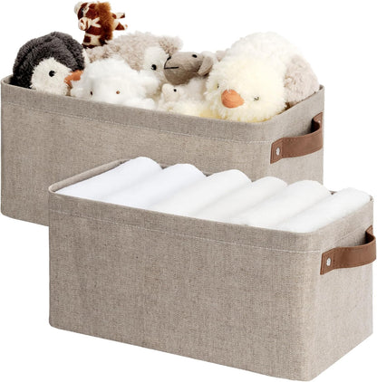 StorageWorks Narrow Storage Bins, Small Basket for Closet and Shelves, Fabric Organizer with Handles, Toilet Paper Storage, Black, 2-Pack