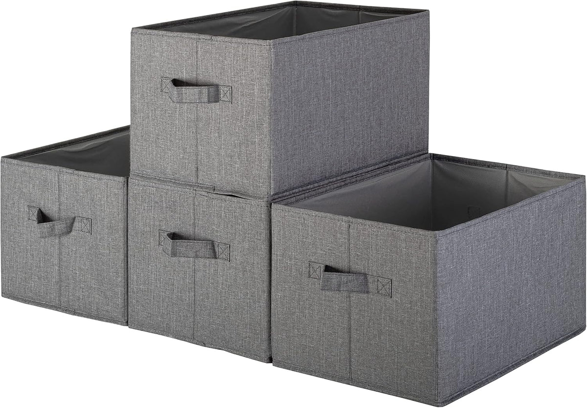 Storage Baskets - 4 Pack - Sturdy Large Fabric Bins | Foldable Organizing Basket Bin for Home, Nursery, Closet & Shelves Organization | Storage Basket Cube Shelf Organizer (Black)