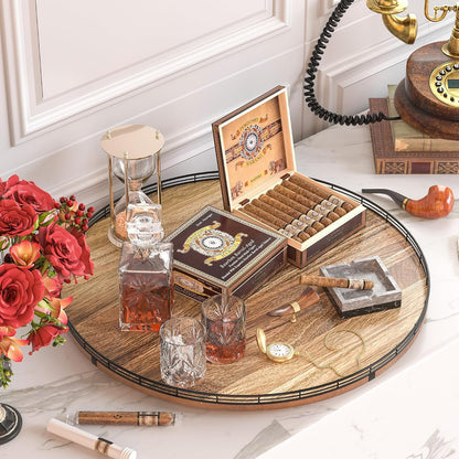 Acacia Wood 13" Lazy Susan Turntable Organizer for Table Top, Farmhouse Round Wooden Lazy Susan for Cabinet Kitchen Centerpieces Coffee Table, for Condiments Spices, Bathroom Vanity Tray Decor