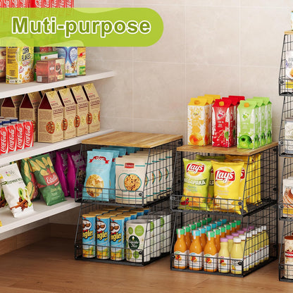 Jakyitvi XXL Stackable Wire Storage Basket, Extra Large Capacity Pantry Organizer and Storage, Muti-Purpose for Fruit Vegetable Basket & Toy Bin & Snack Organizer