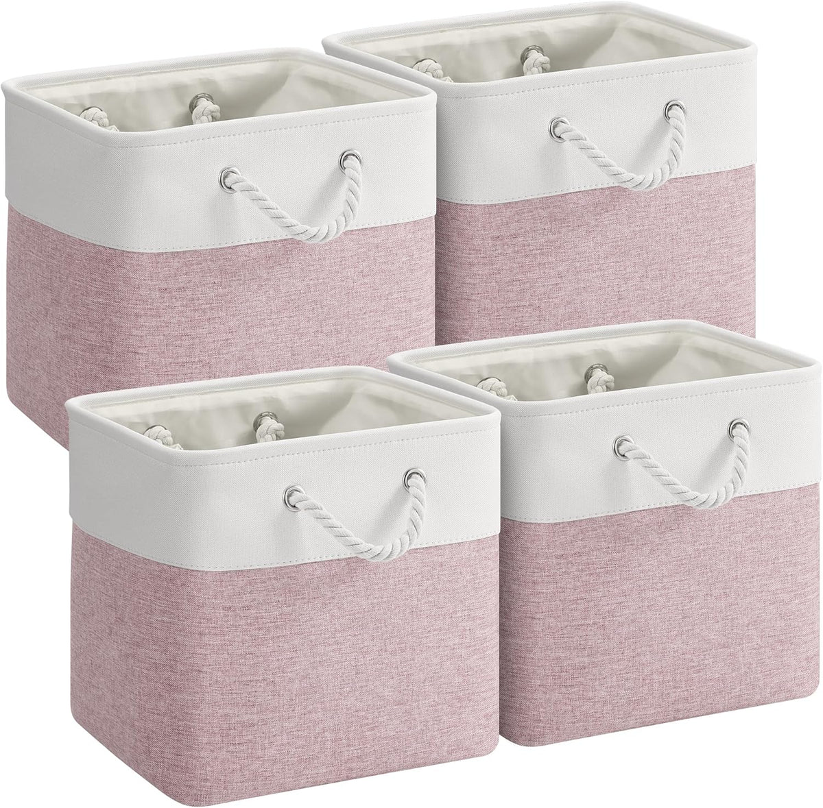 Large Storage Baskets- 15.7x11.8x8.26 inch Storage Bins for Shelves and Closet Organizing, Foldable Fabric Bin for Home Organization Clothes and Laundry (3-Pack, White&Khaki)