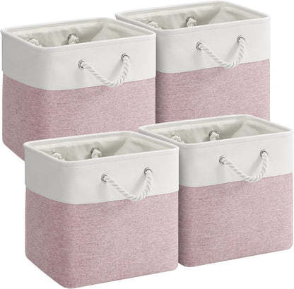 Large Storage Baskets- 15.7x11.8x8.26 inch Storage Bins for Shelves and Closet Organizing, Foldable Fabric Bin for Home Organization Clothes and Laundry (3-Pack, White&Khaki)