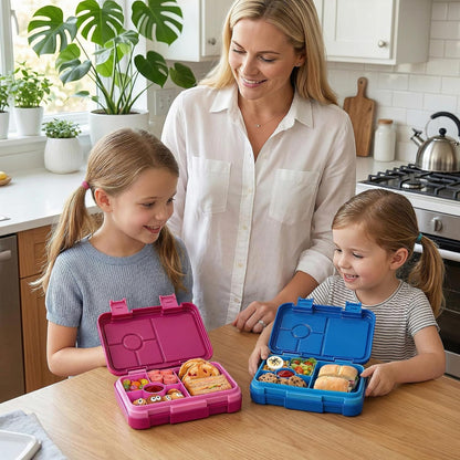 Bento Lunch Box for Kids, 6 Compartments BPA Free, Dishwasher Safe Back to School Snack Bento Lunch Containers Boxes, Ideal Portion Sizes for On-the-Go Meal, Ages 3+, School, Green Patterned