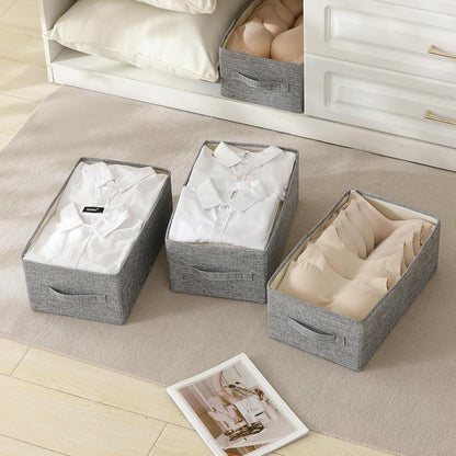 Linen Folding Storage Bins, 3 Pack Large Storage Baskets, Washable, Clothing Storage Bins with Handle, Closet Organizer for Storage Sweater,Sheets(Beige, 18½"x11 x8½)