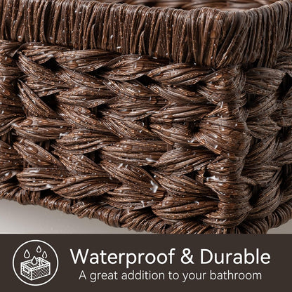 GRANNY SAYS Wicker Storage Baskets for Shelves, Wicker Baskets for Organizing, Waterproof Woven Basket for Pantry, Rectangle Basket for Shlef, Brown, 2-Pack