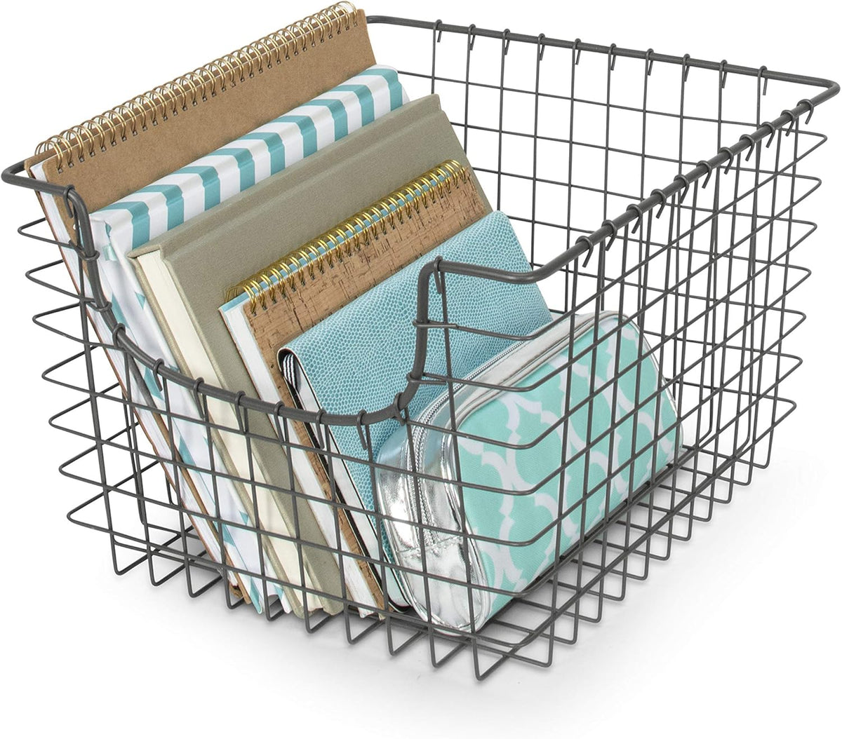 Spectrum Wire Scoop Basket Storage Bin Industrial Gray Medium Metal Wire Basket Organizer for Kitchen Pantry Wire Storage Bins, Heavy Duty Rectangle Wire Storage for Kitchen Organization
